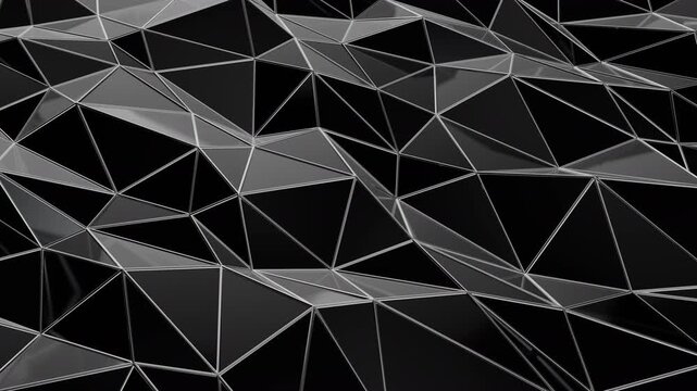 Black abstract background for presentation template. Parametric Low poly triangle. 3d looping animation background. 3d rendering not AI