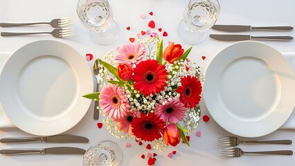 Romantic Valentine Table Setting with Flowers
