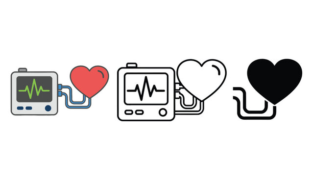 Medical equipment and heart symbols in a line on a white background
