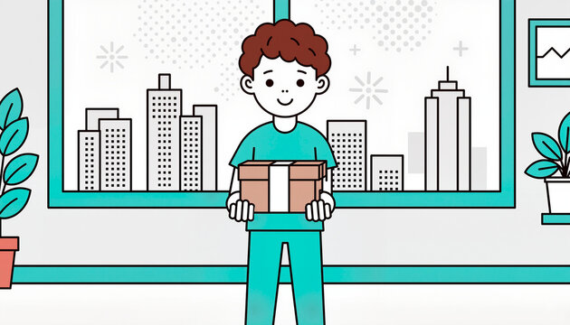 Happy teenager receiving parcel in urban apartment, Cyber Monday joy