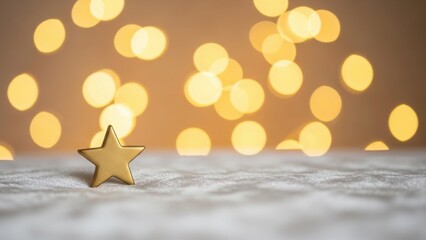 Golden star on festive background with warm bokeh lights shining brightly