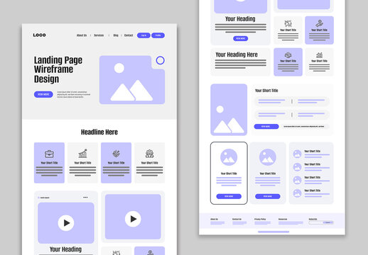 Modern Website Landing Page Wireframe Template