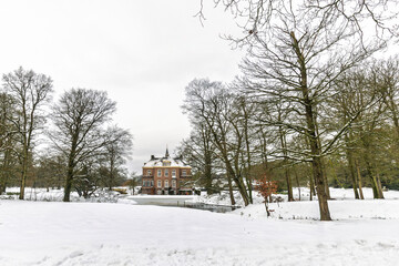 Estate Hoekelum in Ede in The Netherlands covered in fresh snow