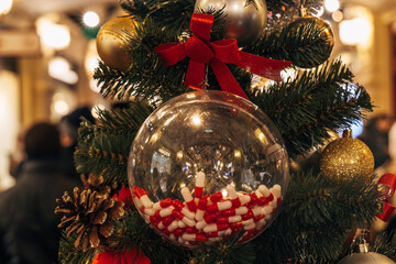 New Year decorations and Christmas atmosphere on a winter street in Moscow