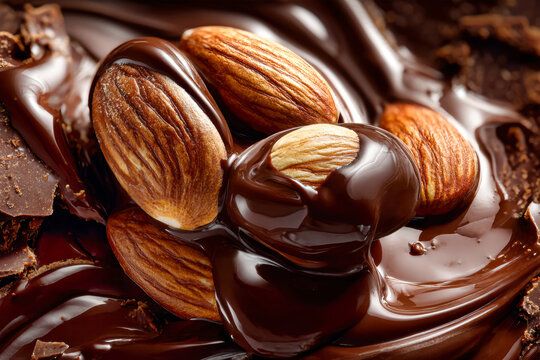 Melted dark chocolate envelops crunchy almonds, creating a mouthwatering treat that captures the essence of luxury and indulgence in every bite