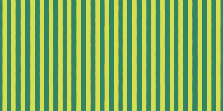 Abstract modern horizontal seamless monochrome geometric pattern of vertical hot green curved stripes on dark green background; drawing, simple hand-drawn vector illustration in a flat style