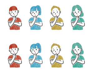 考える、悩む男女のイラスト