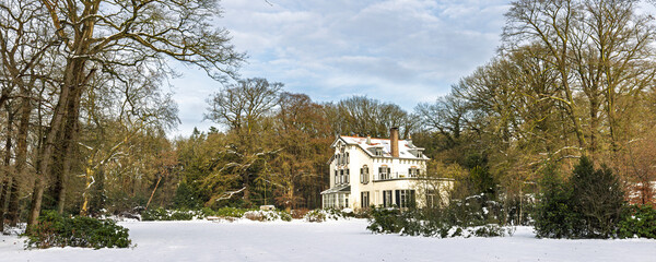 Estate Hoekelum in Ede in The Netherlands covered in fresh snow