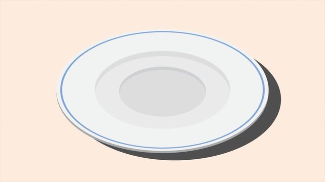 Isometric plate animation. Empty plate. Isometric cutlery. Isometric tableware. 4K video animated in isometric style