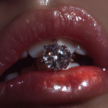 close up of a lips with diamond