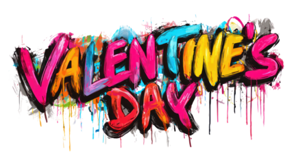 Colorful valentine's day text, love, celebration, graffiti style