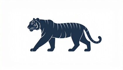 Obraz premium Majestic Black Tiger Walking Silhouette on White Background Minimalist Art