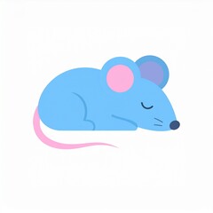 Fototapeta premium Cute Blue Cartoon Mouse Sleeping Peacefully on Cloud with Soft Pastel Background