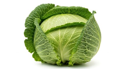Obraz premium Fresh green cabbage with dew drops