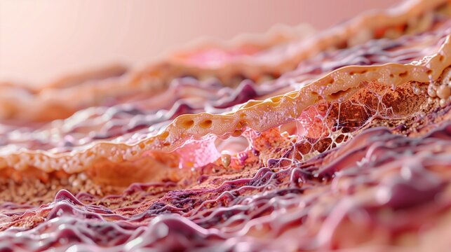 Burn Awareness Week: illustration of skin tissue damage at microscopic level, detailed view of epidermis dermis and hypodermis layers, thermal injury impact on cellular structure