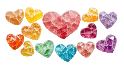 Colorful valentine hearts, love symbols, isolated on transparent background