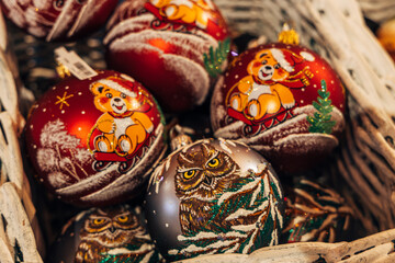 Traditional Christmas souvenir nutcrackers sold on Christmas market