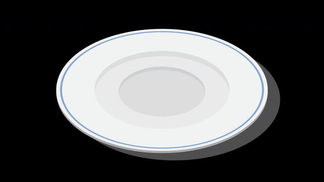 Isometric plate animation. Empty plate. Isometric cutlery. Isometric tableware. Transparent background with alpha channel