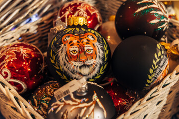 Traditional Christmas souvenir nutcrackers sold on Christmas market