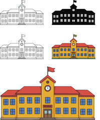 Colorful Illustrations of Cartoon School Buildings, vector, symbol
