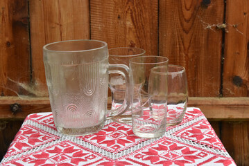 Glassware collection on rustic wooden table