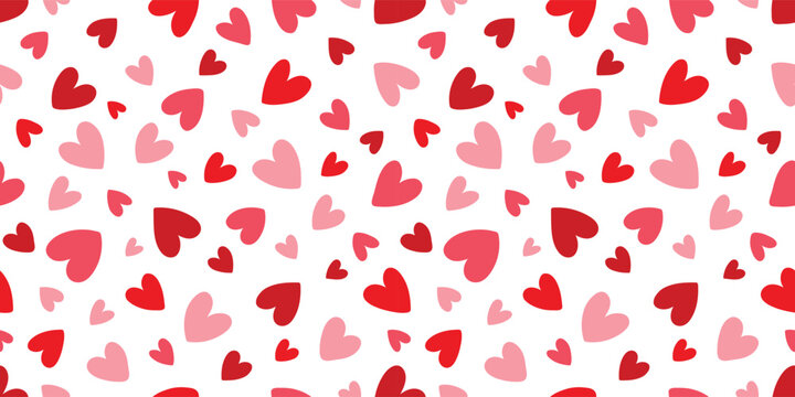 Seamless pattern with coquette hand-drawn pink bows with striped pattern and tiny hearts for feminine branding, stationery, and textile design. Vector illustration.