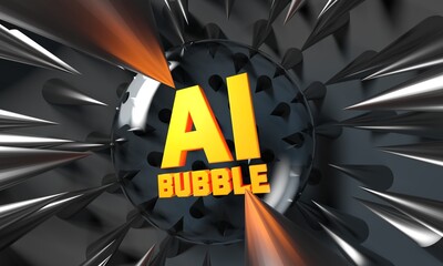 AI bubble : bubble with the text "AI ready to explode," surrounded by spikes