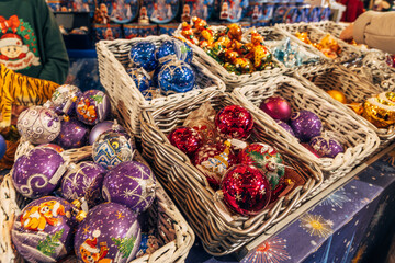 Traditional Christmas souvenir nutcrackers sold on Christmas market