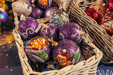 Traditional Christmas souvenir nutcrackers sold on Christmas market