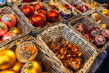 Traditional Christmas souvenir nutcrackers sold on Christmas market