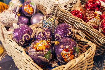 Traditional Christmas souvenir nutcrackers sold on Christmas market