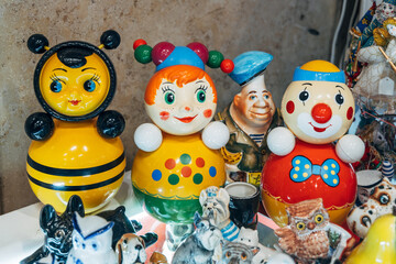 Traditional Russian roly-poly toy. Tumbler, happy childhood, nostalgia.