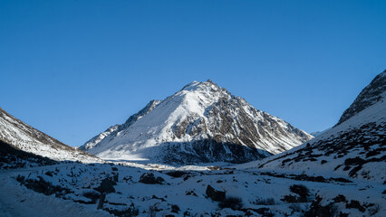 beautiful snowy mountain peaks. winter in the mountains. highlands