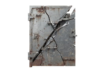 Damaged Metal Door With Deep Cracks And Rust isolated on transparent background