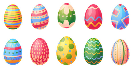 Сolorful easter egg collection with decorative patterns isolated on white background. festive spring holiday illustration set for greeting card, banner, poster and packaging design