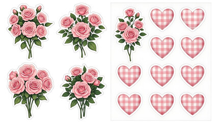 Seamless floral pattern and vector illustration of a pink roses bouquet in a vase for a romantic wedding card or Valentine nature wallpaper design