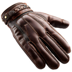 Brown leather glove isolated on transparent background, detailed stitching and vintage style, perfect for fashion, winter, and luxury concepts.