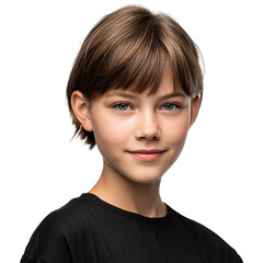 Beautiful young woman smiling portrait isolated on transparent background, natural beauty, healthy skin, confidence, lifestyle and wellness concept.