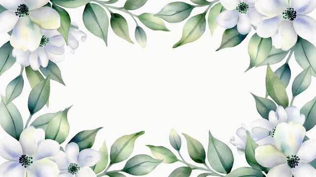 Elegant floral wreath animation unfolding with soft watercolor blooms, decorative footage for wedding, invitation, and artistic backgrounds.