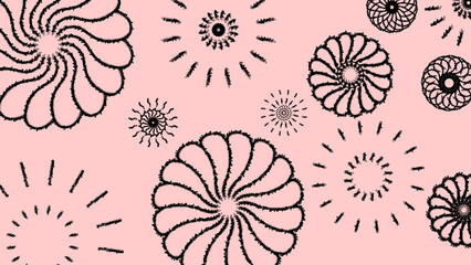 Abstract Pink Background with Black Floral and Sunburst Doodles for Valentine's Day