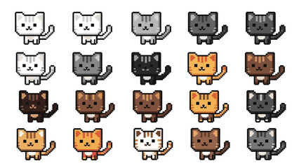 Cute Pixel Art Cats Set in Retro 8-Bit Style