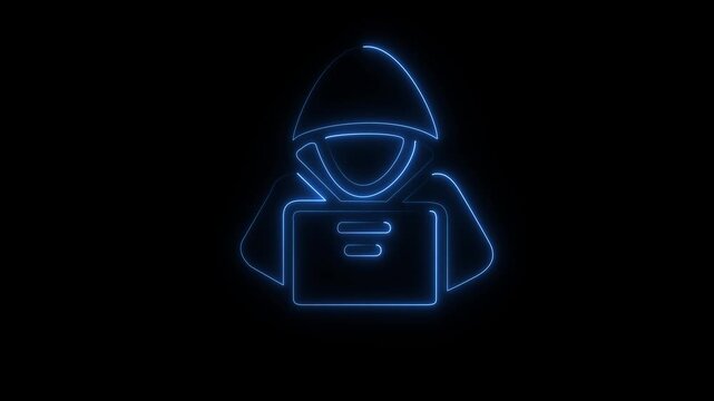 Glowing neon hacker icon isolated black background. HD 4k Video motion graphic animation...