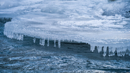 beautiful ice on the river. frozen river. structural ice