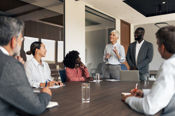 Diverse business team collaborating during a corporate meeting