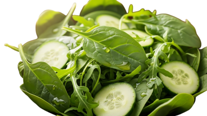 Fresh Green Salad with Spinach, Cucumber Slices, and Arugula isolated on transparent background