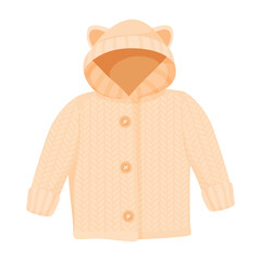 Knitted blouse for children with hood and buttons in light color, designed to keep kids warm during cool weather