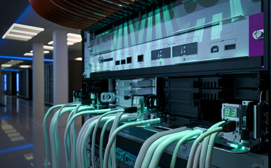 Server Room Network Infrastructure, data center, server rack, network cables