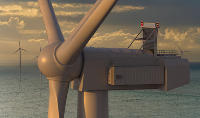 high-power offshore wind turbine design. 3d illustration