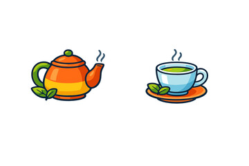 Cartoon teapot and cup of tea