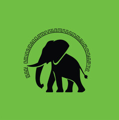 Stylized blue geometric elephant mascot.